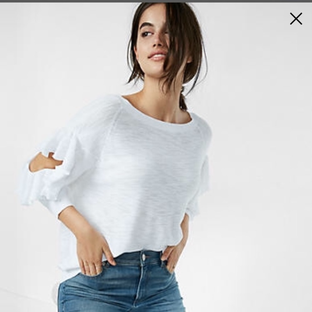 A cut out ruffle sleeve pullover sweater